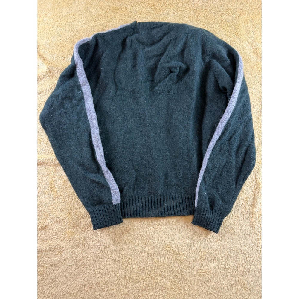 Vintage J.Crew Wool Sweater Mens M Dark Green Side Stripe Crew Neck Pullover - Picture 3 of 9